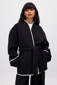 Contrast Binding Short Coat Black