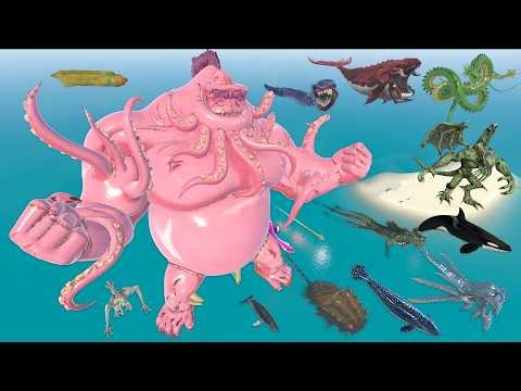 King Octopus Kong Vs Bloop Vs SCP Ocean Monster - 3D Sea Monster Size CompArison