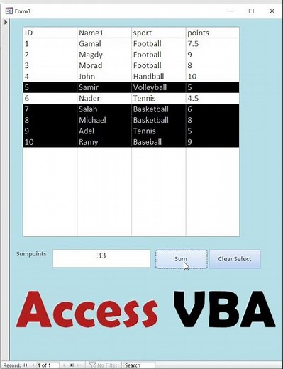 How to sum selected items listbox in Microsoft access forms VBA #shorts
