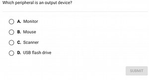 Which peripheral is an output device?A. MonitorB. MouseC. Sc... | Filo