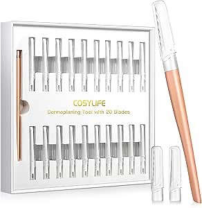 Dermaplaning Tool for Face Exfoliation, with 20 Replaceable Blades, Facial Shaver/Eyebrow Razor, Peach Fuzz Removal Eyebrow Shaper for Women, Easy to Use Dermaplaner Help Exfoliate and Smooth Skin