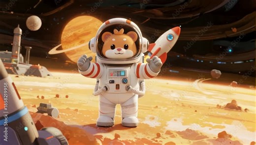 Bear in space suit on alien planet