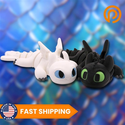 3D Printed Articulated Dragon Figure: Toothless & Light Fury, Glow-in-the-dark - Etsy