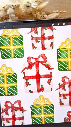 Brush with Bree | Procreate Brushes & Digital Art on Instagram: "Learn how to draw an easy Christmas present on procreate using digital watercolours and glitter with the quick and easy procreate tutorial 🎄🎁 ❤️ Watch me draw a Christmas present using our realistic watercolour brushes set for procreate which are perfect for digital artists, procreate beginner looking for professional brushes, natural watercolor texture, and easy digital drawing for your ipad. What im using: 🎨 the brushes and ca