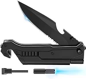 YIINNIIY Pocket Knife for Men Folding Knife Utility Knives 7-In-1 Self Defense Knife Multitool Survival Knife Multi Tool Survival Knives for Men Tactical Knife Camping Gear (with LED Light)