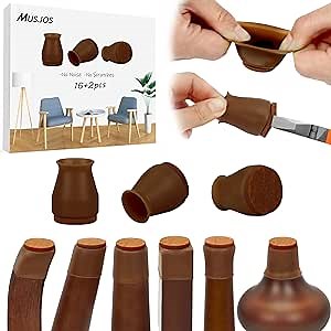 Silicone Chair Leg Floor Protectors for Chairs, Clear Chair Leg Covers to Protect Floors Reduce Noise and Avoid Scratches, Felt Chair Leg Protectors for Hardwood Floors 16pcs+2pcs (Dark Walnut-Small)