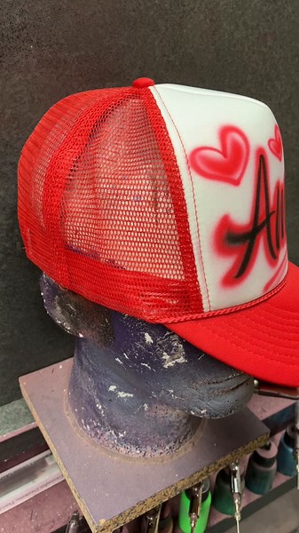 Airbrushed Calligraphy on Trucker Hats