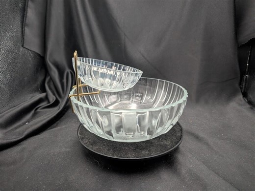 Vintage Klarglas Chip und Dip Set mit Messing Aufhänger MCM - Etsy.de