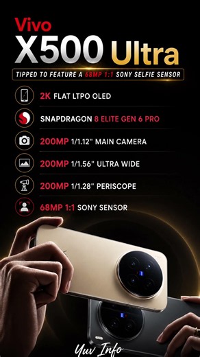 Vivo X500 Ultra LEAKED! 🤯 68MP Selfie Camera + Triple 200MP Cameras | Snapdragon 8 Elite Gen 6 Pro