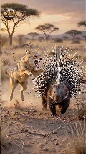 Jackal vs Porcupine: A Fatal Mistake? #short #animals #wildlife #animalbattles #jackal