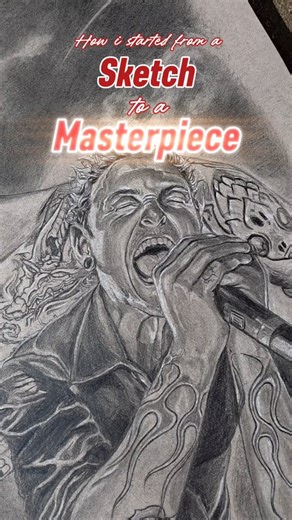 Andrea Reyes 🎨 on Instagram: "📽 Check out the making of my Chester Bennington portrait! From doodling to professional mockups, to capturing his 🐲dragon & flame tattoos🔥 I captured his "scringing" & smile that lights up our hearts! #MakeChesterProud #chesterbennington"