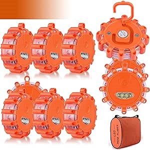 8 Pack LED Road Flares Emergency Beacon Safety Flare Flashing Warning Light for Car Truck Boat with Hook and Magnetic Base, 9 Flash Modes (Batteries Not Included) (8)