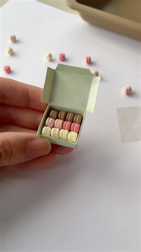 Tiny macarons, packed with care 💕 #clayminiature #satisfying #miniatureart