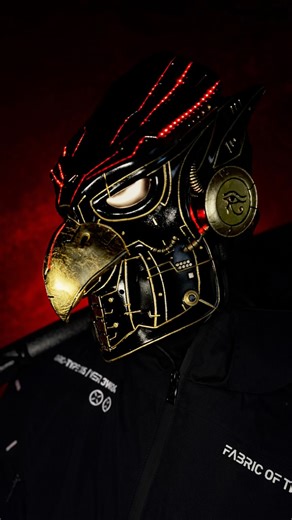 Custom masks | Cyberpunk masks on Instagram: "We’d like to show you our new Cyberpunk Eagle mask. It is finished with gold leaf accents and integrated RGB LED lighting, creating a strong futuristic look and Egyptian vibes. This cyberpunk eagle mask is handmade from high-quality polyurethane resin and hand-painted with acrylic paints for a clean, premium finish. It features soft inner padding and ventilation holes for easier breathing during short-term wear. Designed for DJ performances, stage sh