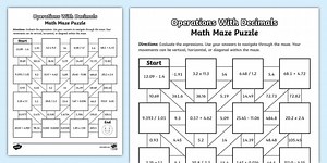 Sixth Grade Operations With Decimals Math Maze Puzzle