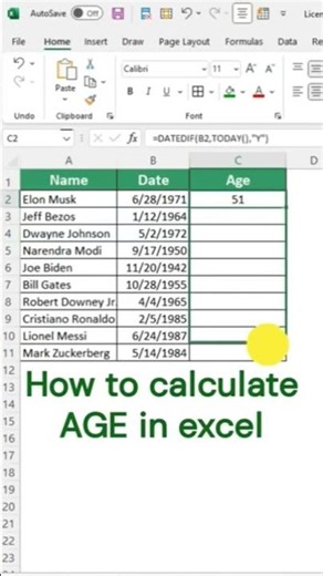 Age calculator #excel #exceltips #exceltricks #exceltutorial