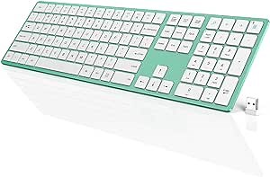 WisFox Wireless Keyboard, Full Size with Silent Keys, Number Pad, Super Slim and Battery Powered, 2.4GHz USB Computer Keyboard for Laptop, PC, Mac, Windows, Chromebook, Mint Green