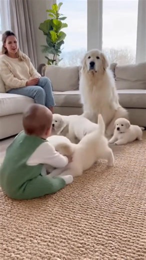 Baby Says “Whooo!” & Six Pyrenees Puppies Fall Like Dominoes 😂🐶💨#BabyAndPuppy #PyreneesPuppies #CuteBaby | Cute Funnn