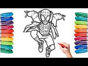 Coloring Spiderman Miles Morales - Easy Drawing Marvel Superhero Coloring Art Video