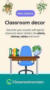 Classroomscreen on Instagram: "✨ Looking for some new decorations for your screen? We've just added new Classroom decor Stickers! 🪴 Add cozy shelves, plants, tables & more to bring your screen to life. PS. We added Flag stickers too - thanks @teachwithmrsf_ for the suggestion! #teachergram #classroomaesthetic #Classroomscreen #DigitalDecor #teacherlife"