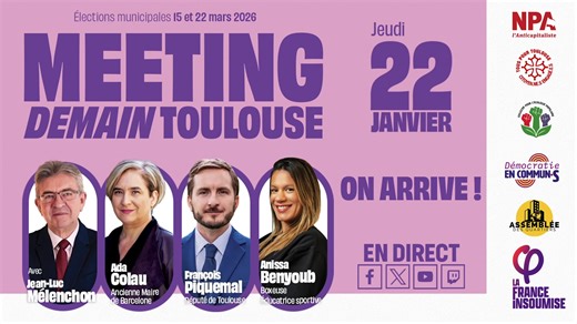 EN DIRECT - Suivez le meeting en soutien à la liste "Demain Toulouse" avec Jean-Luc Mélenchon, François Piquemal, Ada Colau et Anissa Benyoub ! Le direct sur Youtube : https://youtube.com/live/Hi1A5E2mqH8 | Jean-Luc Mélenchon
