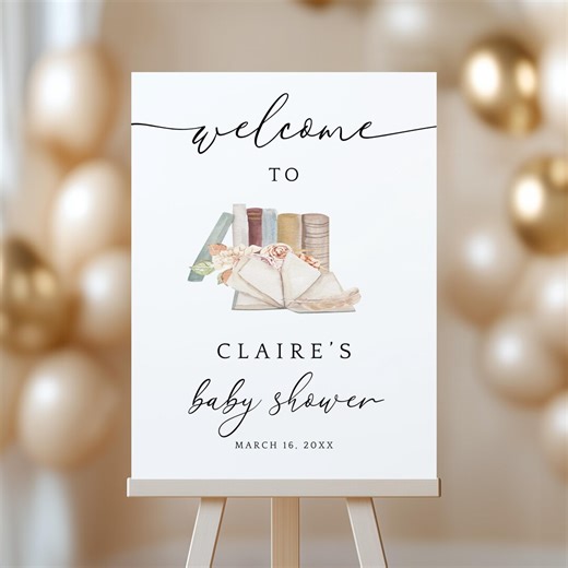 A New Chapter Begins Storybook Baby Shower Welcome Sign, Boho Books Signange, (digital Download) - Etsy