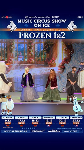 Frozen 1 and 2 – a fantastic ice show for adults and children in Switzerland and Liechtenstein! A unique combination of circus arts, figure skating and musical theatre on ice! Artists from world ice shows, winners of international championships and circus festivals, figure skaters, acrobats on skates, aerial gymnasts, tightrope walkers, jugglers on unicycles and star performers from circuses in Cuba and Mexico on one stage with impressive acts! All your favourite and most famous hits will be per
