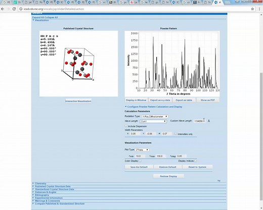 How to look for standard XRD spectra in the ICSD database