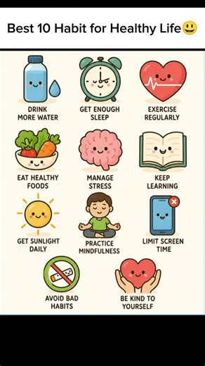 10 Simple Daily Habits for a Healthy & Happy Life 💪🧠 #HealthyHabits #HealthyLifestyle #SelfCare
