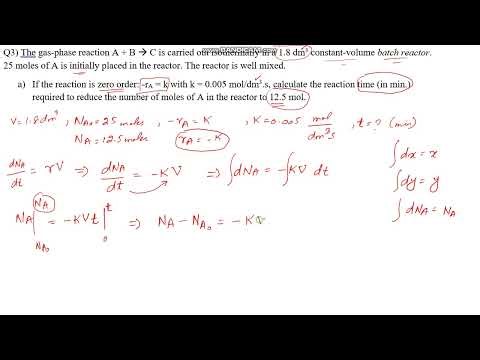 Batch Reactor Zero Order (Practice Problem 3 Part a) Chemical Reaction Engineering ChemE Tutor