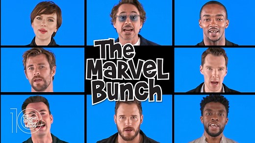 The Avengers: Infinity War cast performs "The Marvel Bunch"! #Tonight10 #FallonTonight #FallonFlashback Robert Downey Jr Chris Hemsworth Chris Pratt Chadwick Boseman Anthony Mackie Tom Hiddleston | The Tonight Show Starring Jimmy Fallon