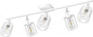 Track Lighting, LED Track Lighting Fixtures Ceiling Clear Glass Shade, 40" Modern 5-Light Kitchen Ceiling Light, White Spotlight Kit, Wall Light with Rotatable Heads, Industrial Decor(E26, NO Bulb)