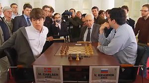 59K views · 983 reactions | That's what happens when two pro-players more than 2800 rating strenght face it other in a fierce chess match Russian Champion, Vladimir Kramnik vs World Champion, Magnus Carlsen, in action. Result: (0-1) | Chess Champ | Facebook