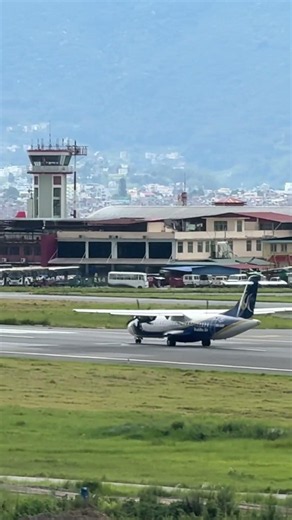 Buddha Air ATR 72-500 Departs As Nepal Airlines Hold Shorts Of Runway In Kathmandu Airport #airbus