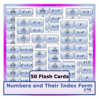Exponents Flash Cards, Numbers in Exponent Form, Powers Practice Grades 5–8