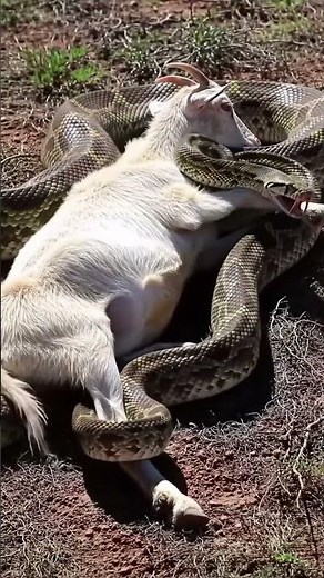 A giant snake coiled around a struggling goat #python #snake #nature