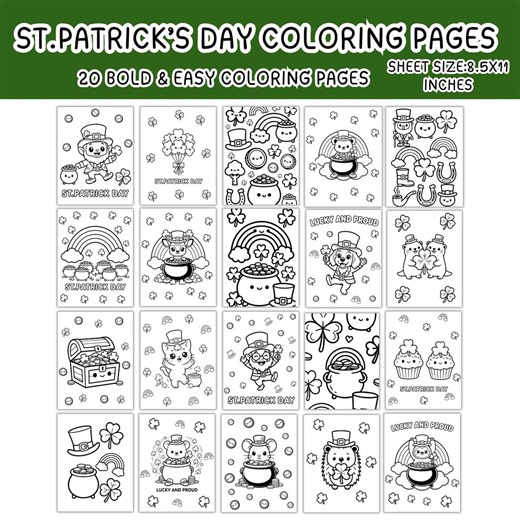 St Patrick Coloring Pages Bundle,easy Coco Wyo St Paddys Coloring Book,st Patricks Day Coloring Sheets Cards,st Patricks Activity Printables - Etsy