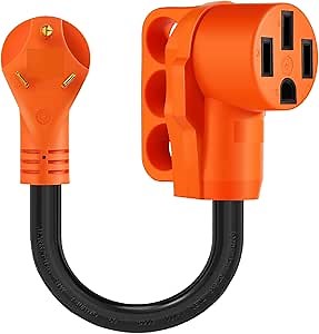 30 Amp to 50 Amp RV Adapter Cord, Dogbone TT-30P to 14-50R | RV Electrical Power Adapter with LED Indicator, 10 Gauge Cable with Grip Handle, ETL Listed for Camper Travel Trailer 12 Inch