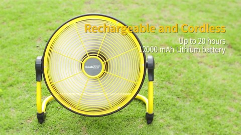 Geek Aire 12" Portable Battery Operated Fan with Metal Blade, 360 Vertical Tilt, 24h Run Time Cordless Fan for Camping Travel Tent Hurricane Home