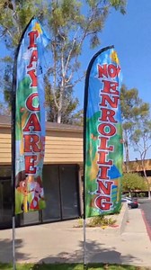 OnPoint Wares Now Enrolling Day Care King Flags – 2 Pack | 3 ft x 11.5 ft Heavy Duty Feather Flags for Daycare Advertising | Weatherproof Polyester | (Hardware Not Included)