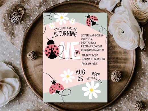 Ladybug First Birthday Invitation | Girl 1st Birthday Invite | Editable Canva Template | Ladybug Theme Party | Digital Download 5x7 - Etsy