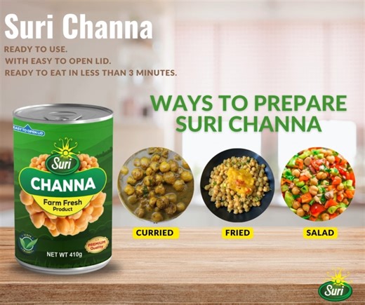 Less time cooking, more time enjoying! ⏳🍽️ Suri Chickpeas are fully cooked and require no extra preparation. Whether you're whipping up a quick snack or a hearty meal, just open the easy-to-use can and add them to your favorite dish! 𝑾𝒊𝒕𝒉 𝑺𝒖𝒓𝒊 𝒚𝒐𝒖 𝒌𝒏𝒐𝒘 𝒚𝒐𝒖 𝒂𝒓𝒆 𝒈𝒆𝒕𝒕𝒊𝒏𝒈 𝒕𝒉𝒆 𝒃𝒆𝒔𝒕! #SuriFoods #SuriTrading #ILoveSuriBrands #OnlyTheBestAtSuri #SuriChanna #QuickCooking #ConvenientMeals #EasyOpenLid #ThreeMinuteMeal #SuriSimplicity #QuickAndEasy #EffortlessCooking | S