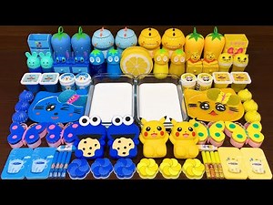 BLUE vs YELLOW! Mixing Random into GLOSSY Slime ! Satisfying Slime Video #350