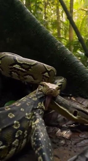 Python Ambushes Monitor Lizard in the Jungle Floor Chaos #WildlifeEncounter #JungleSurvival