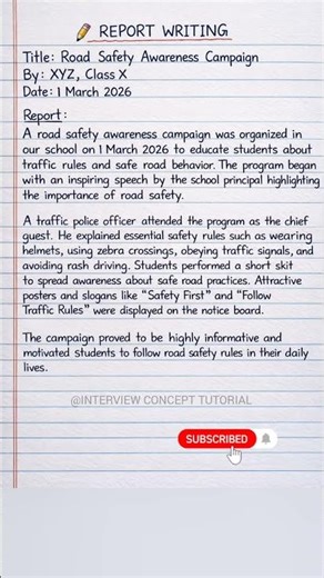 How to Write Report Writing in English | Road Safety Awareness