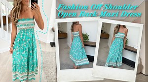 Watch Fashion Off Shoulder Open Back Maxi Dress on Amazon Live