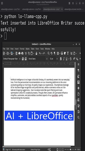 #libreoffice #llamacpp #ai #productivity #techtutorial #linux #python #artificialintelligence #aiinwriting #opensource #pythontutorial | Edward Ojambo