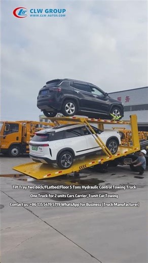 One Truck for 2 Cars Carrier&1 Car Towing-Two deck/Floor 5 Tons Hydraulic Tilt Tray Towing Truck