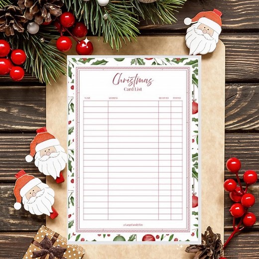 Christmas Card List Printable | Holiday Address Organizer (A4 PDF) - Etsy
