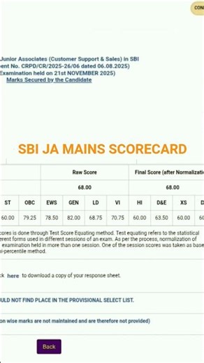 SBI CLK MAINS SCORECARD🥺 2025-26#aspirant